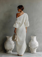 Long Sleeve Off-shoulder Comfort Loose-fit Maxi Dresses