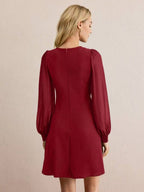 Pullover Crew Neck Splicing Fasteners Slim Fit Slimming Long Sleeve Workplace Casual Short Dress