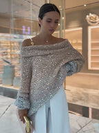 Sparkle Off Shoulder Knit Sweater