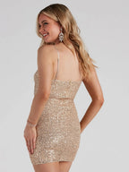 V-neck Wrap Sequins Formal Dress Parties Banquet Mini&Short Dresses