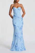 Backless Lace-up Corset Flower Embroidery Maxi Cami Dress