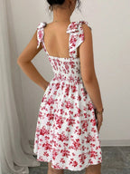 Waist V-neck Bandage Camisoles Printed Vacation And Leisure Mini&Short Dresses