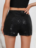 Sequins High Elasticity Mid-rise Straight-fit Shorts