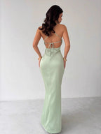 Hollow Slim-fit Satin Formal Dress Midi Dresses