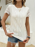 Openwork Jacquard Crew Neck Short Sleeve T-shirts