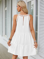 A-line Short Dress With Hollowed-out Lace Trim And Halter Neck