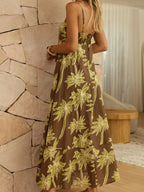 Coconut Tree Print High-waisted Large Skirt Camisoles Maxi Dresses