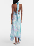 Satin Halter Neck Backless Top And Skirt Two-piece Set
