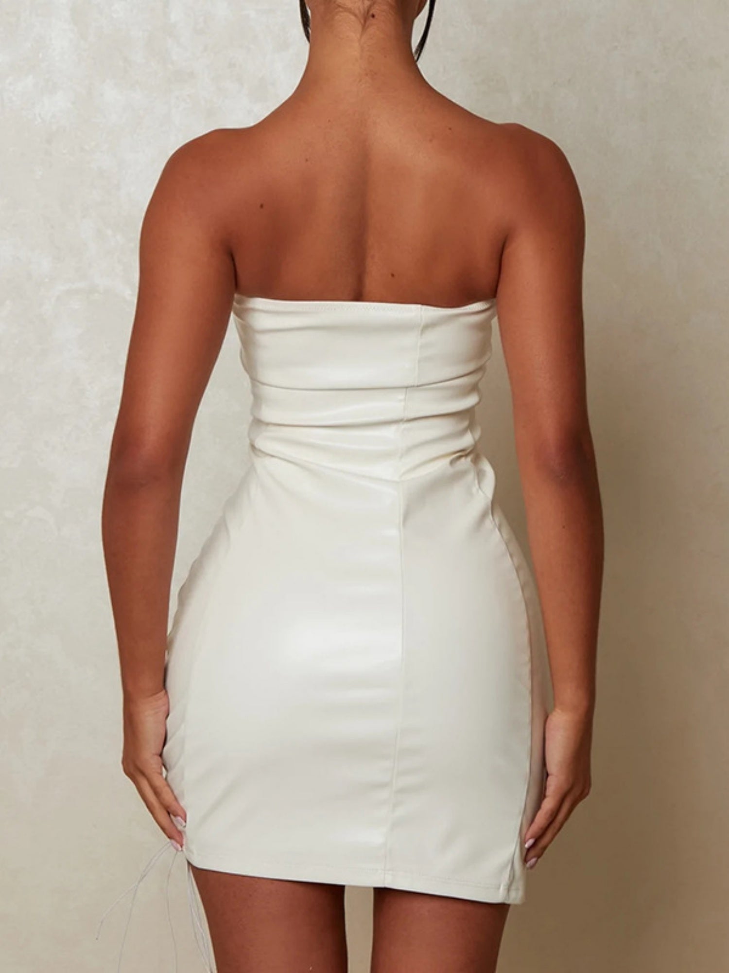 PU Leather Hollow Out Strapless Bra Waist-cinching, Hip-hugging, Bust-shaping Party Mini&Short Dresses