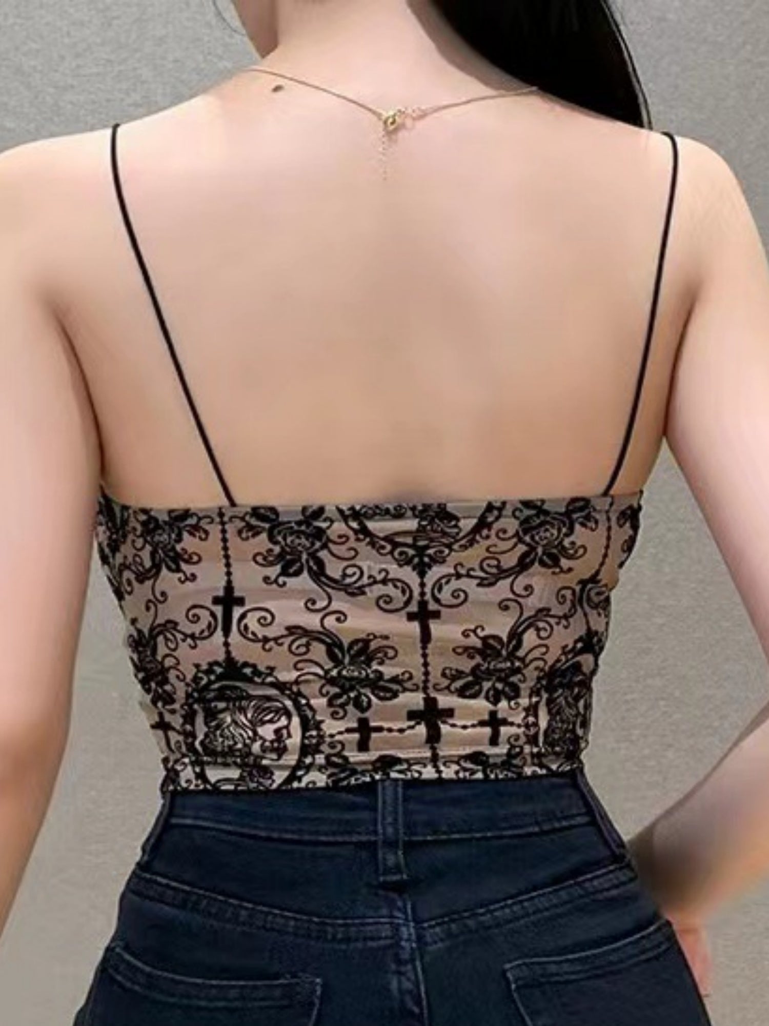 Flocking Printing With Breast Pads Backless Tight-fitting Tank Top