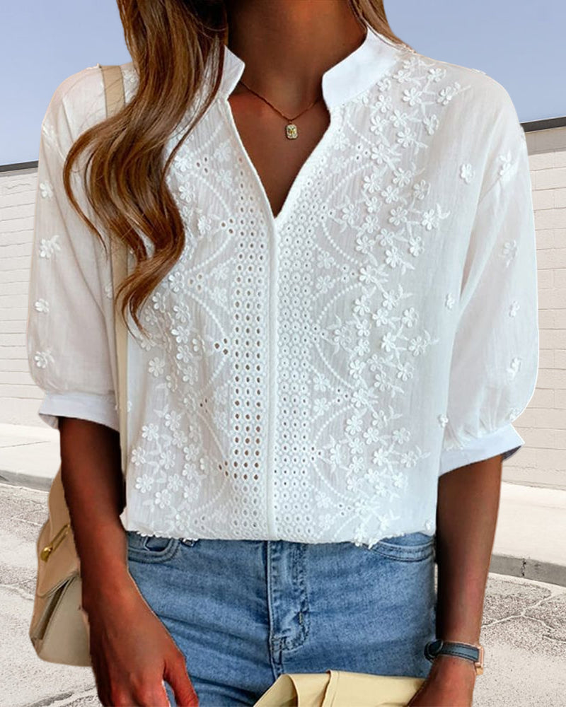 | Women’s Summer V Neck Puff Sleeve Blouse