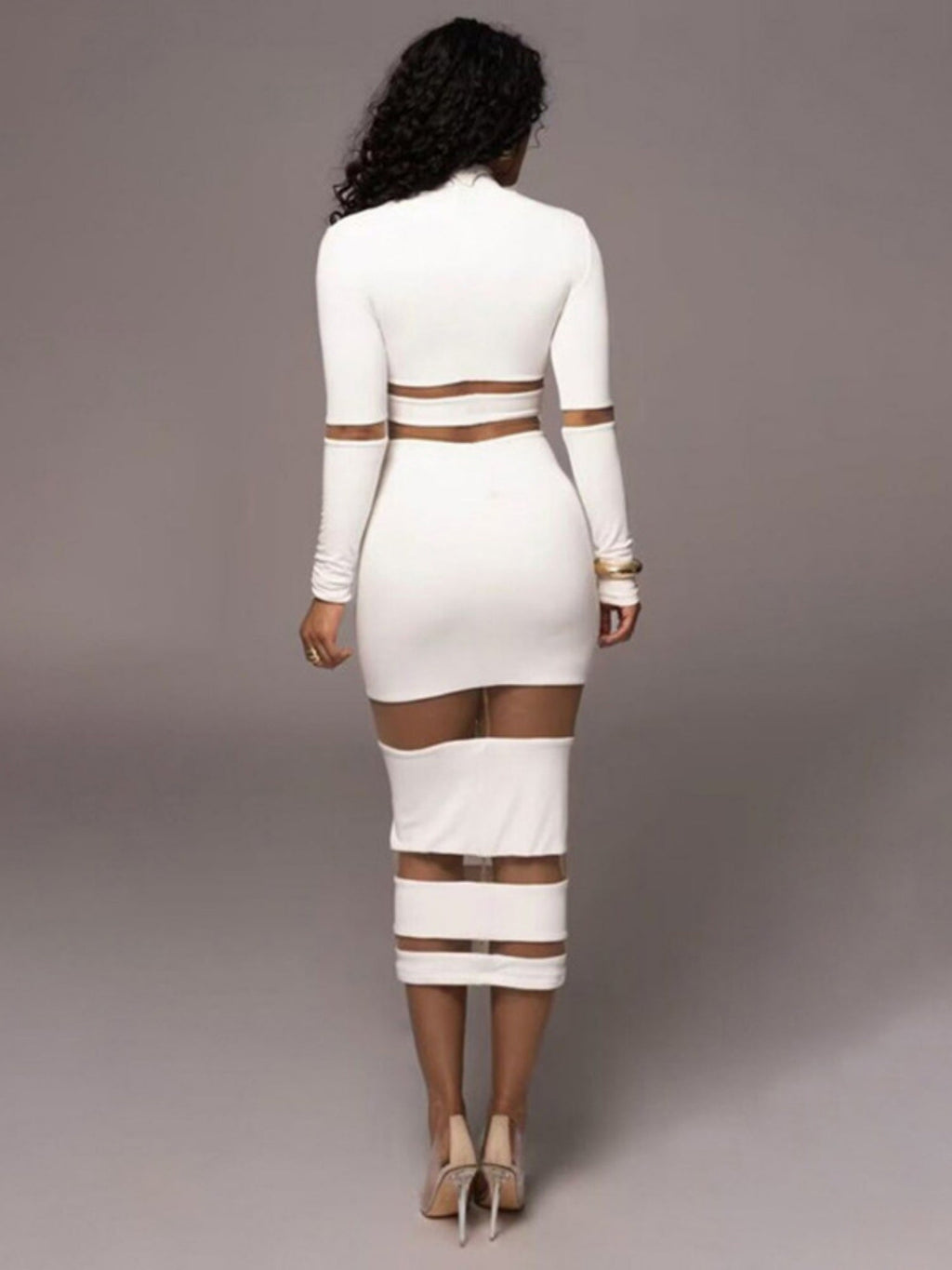 Mesh Splicing High Collar High Waist Slim Sexy Long Dress