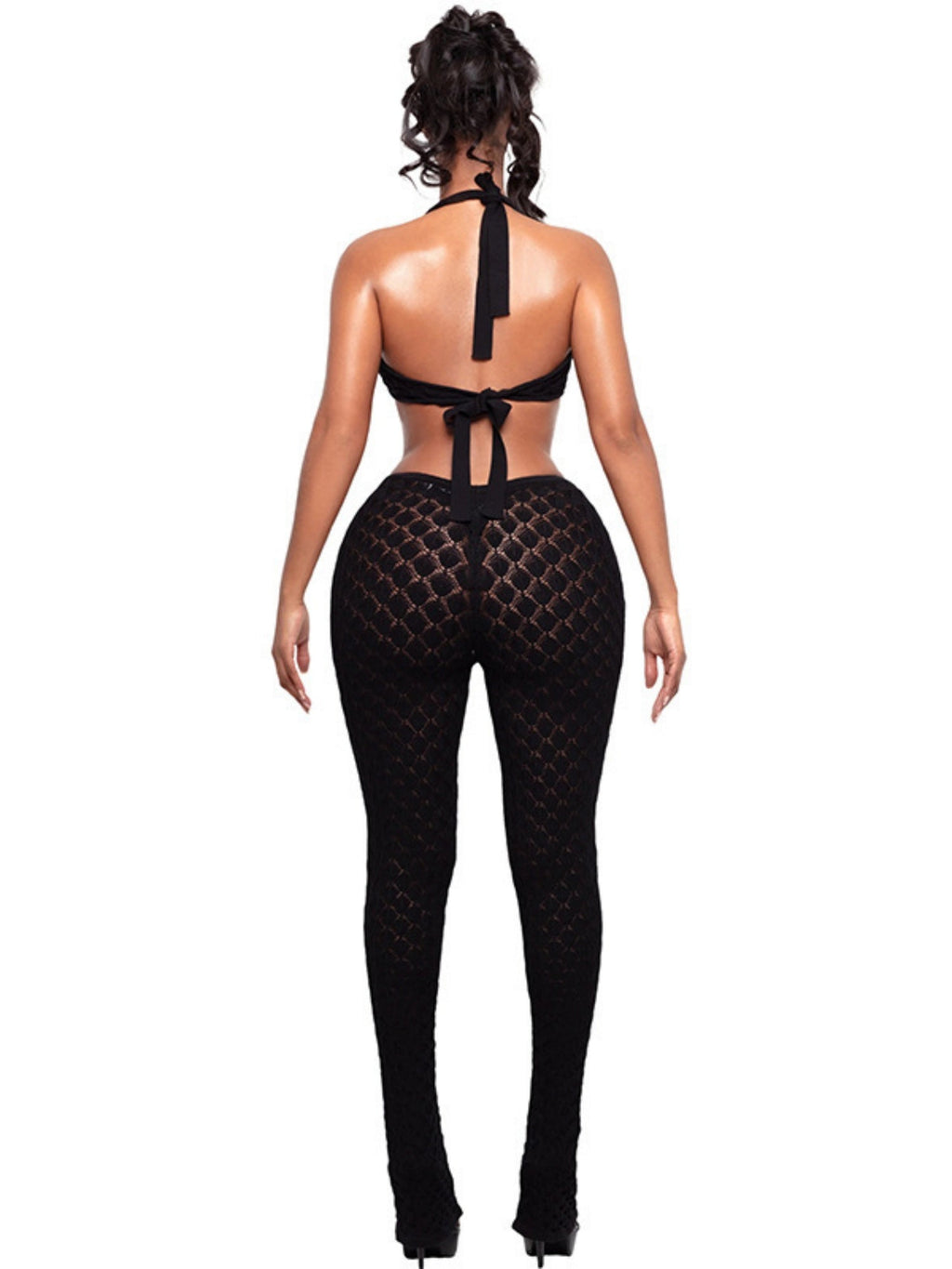 Hollowed-out Perspective Slimming Knitting Deep V Jumpsuits