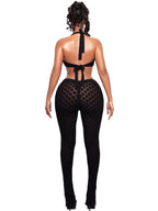 Hollowed-out Perspective Slimming Knitting Deep V Jumpsuits