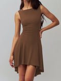 Off-the-shoulder Neckline Sleeveless Irregular Hem Mini&Short Dresses