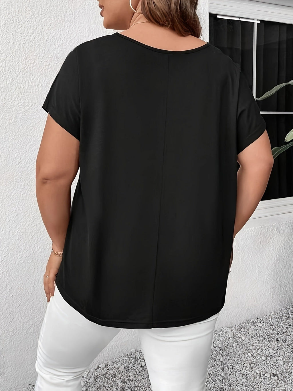 Hollow Out V-neck Cross Belt Short-sleeved T-shirt