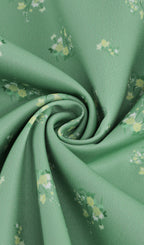 Vintage Floral Puff Sleeve Midi Dress in Green