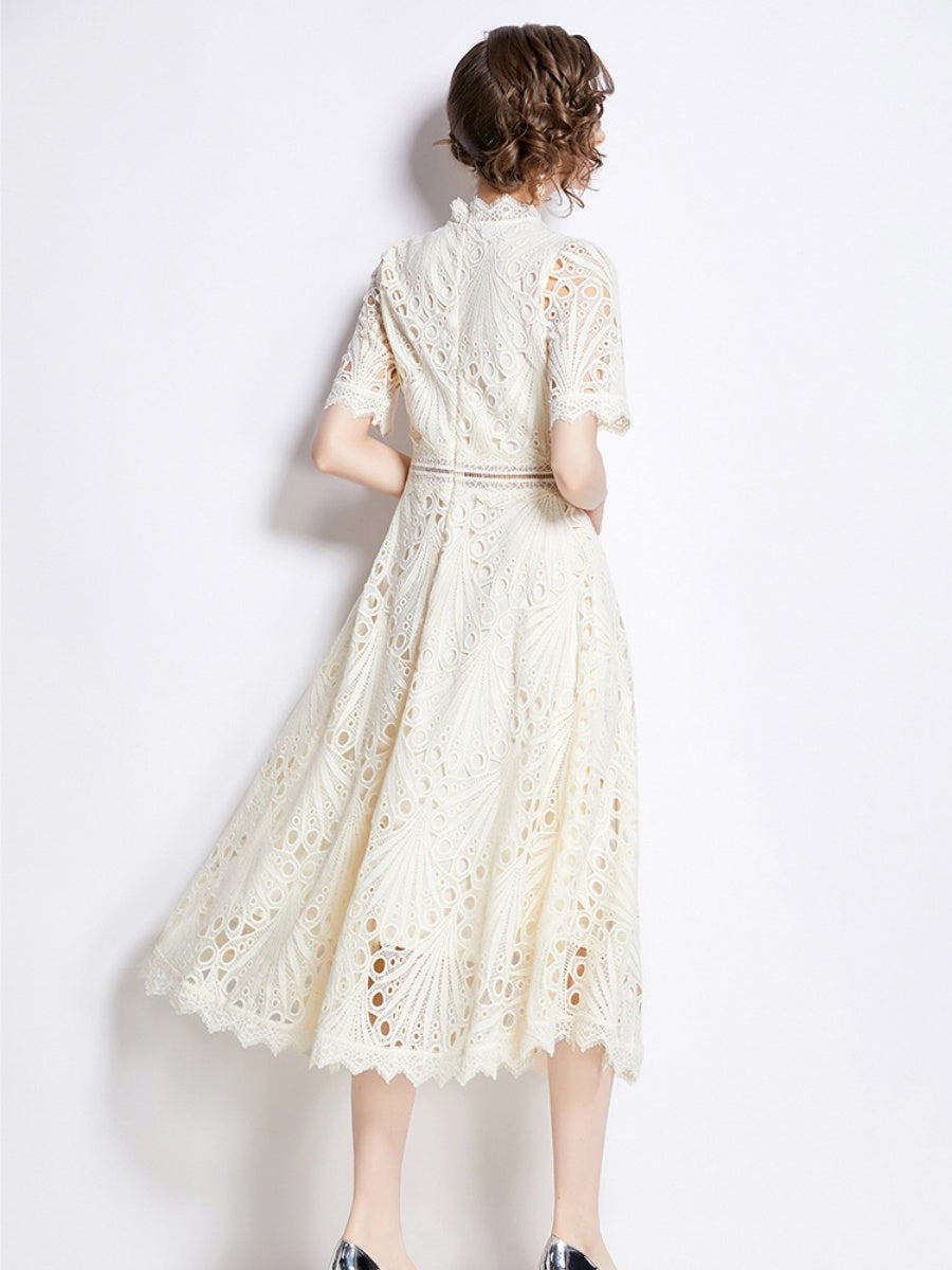 Crocheted Embroidered Lace Midi Dress