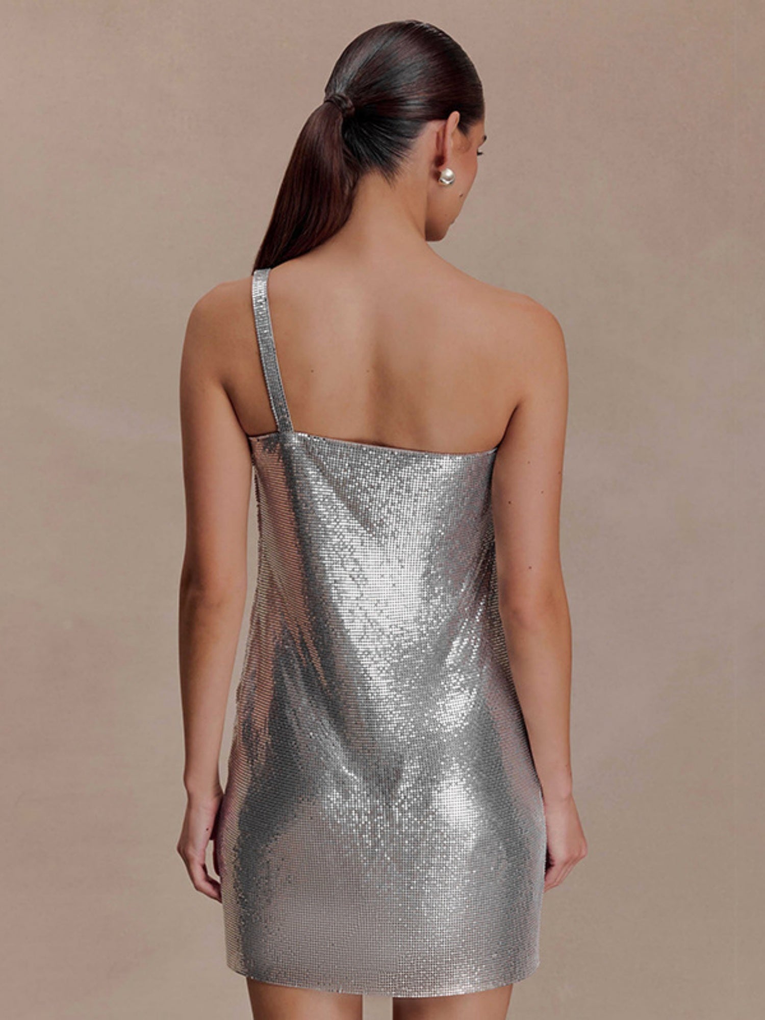Gathering Glossy Asymmetrical Neckline, One Shoulder Sleeveless Mini&Short Dresses