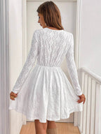 Hollow Lace Splicing Long Sleeve Mini&Short Dresses