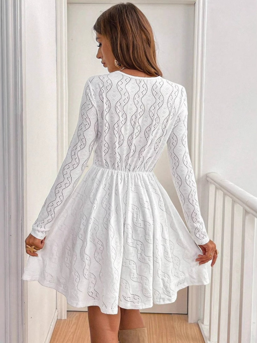 Hollow Lace Splicing Long Sleeve Mini&Short Dresses