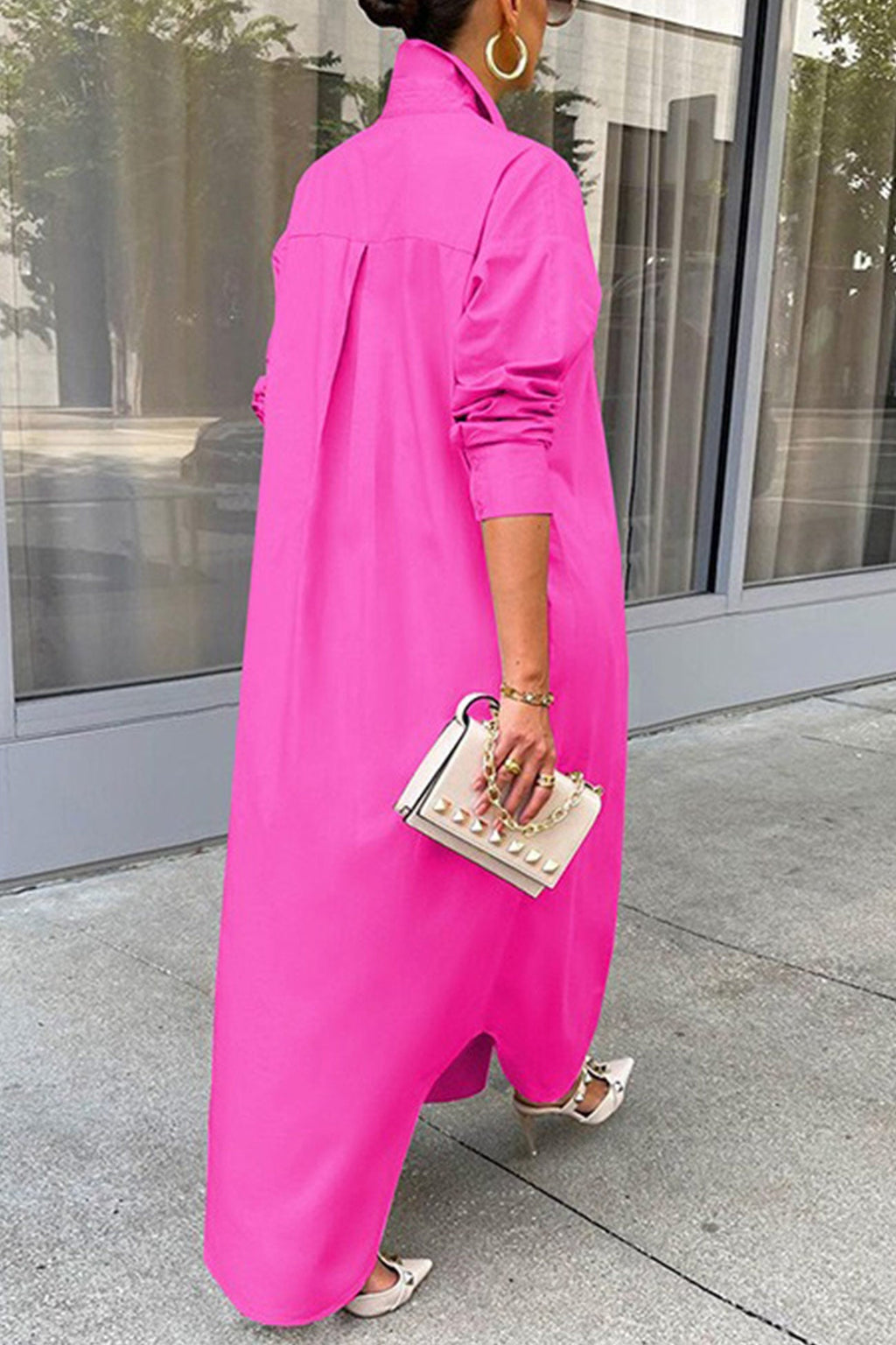 Solid Color Single-breasted Long Blouse