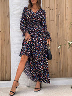 Floral Long Sleeve Square Collar Vacation And Leisure Maxi Dresses