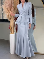 V-neck Tie-front Blazer And High-waisted Slimming Skirt Two-piece Set