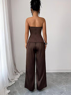 Brown Strapless Wide-leg Pants Two-piece Set