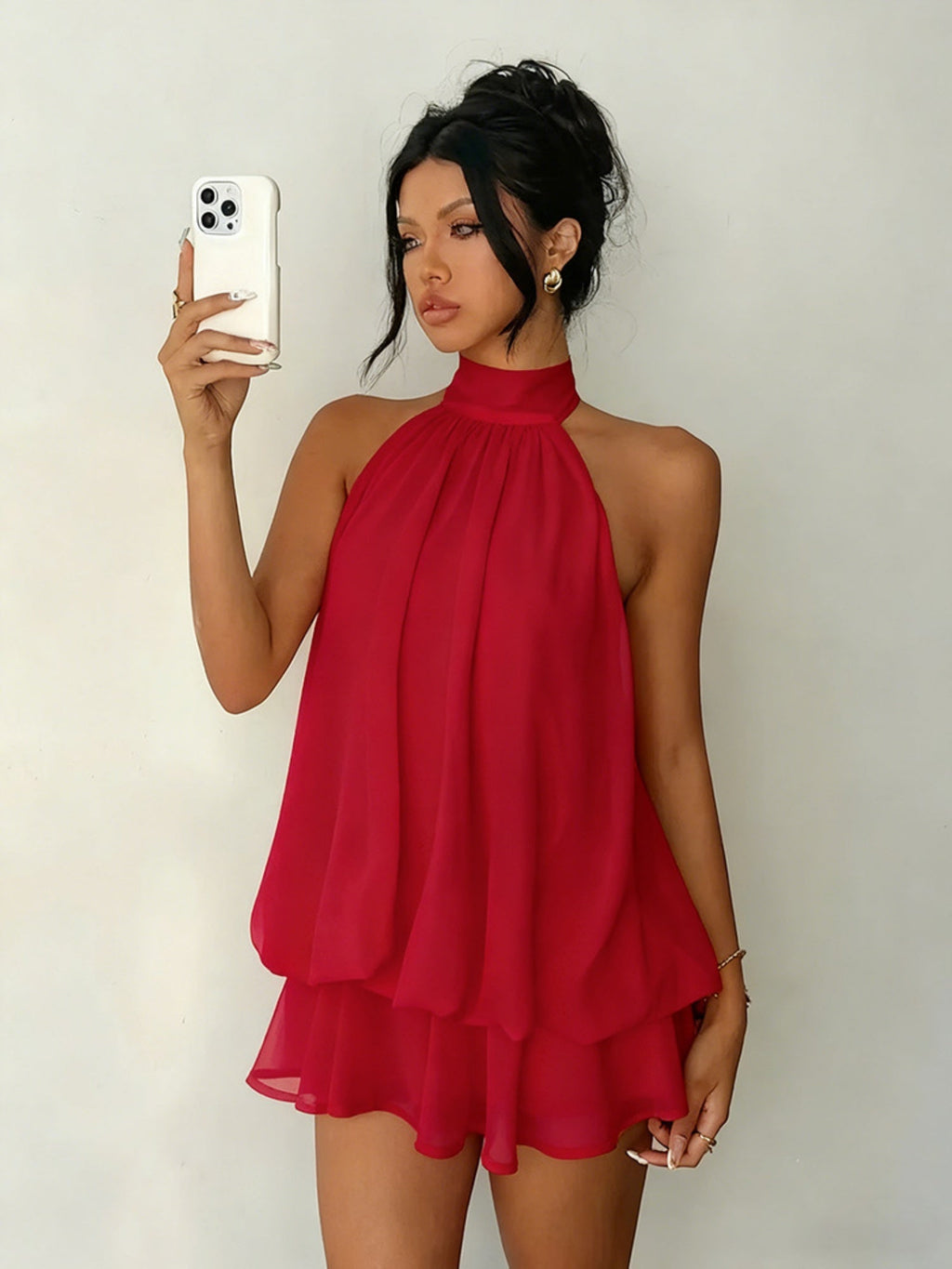 Neck Strap Backless Ruffle Mini&Short Dresses
