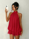 Neck Strap Backless Ruffle Mini&Short Dresses