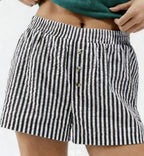 Elastic Waist Buttons Detail Striped Shorts