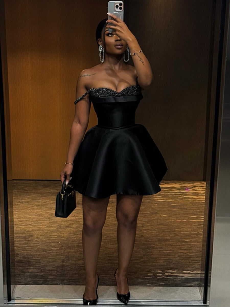 Sequins Splicing Off Shoulder A Pendulum Tutu Mini&Short Dresses