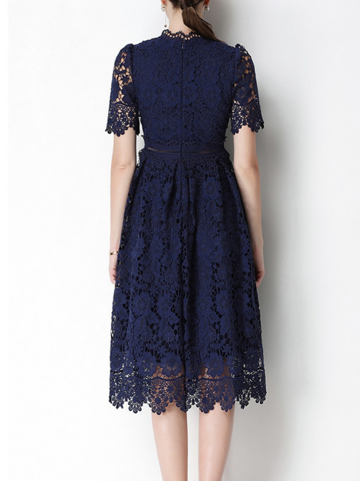 Hollow-out Water-soluble Lace Midi Dress