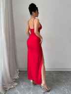 Hip-hugging Slit V-neck Formal Dress Midi Dresses