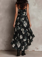 V-neck, Fitted Waist, High Slit, Spaghetti Strap Long Dress