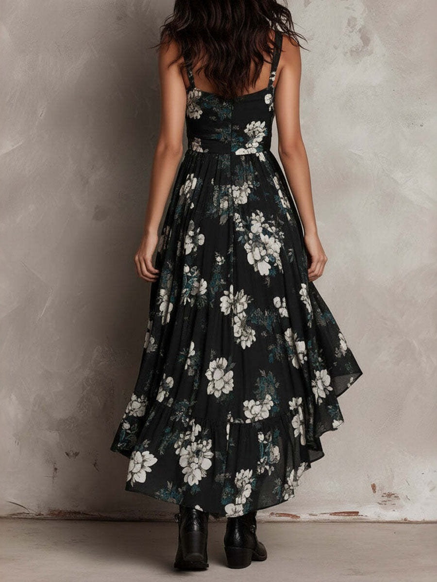 V-neck, Fitted Waist, High Slit, Spaghetti Strap Long Dress