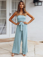 Strapless Backless Waist Cinching With Straps Waist Cutout Jumpsuits