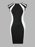 Black And White Splicing Color-blocked Hip-hugging Mini&Short Dresses