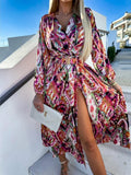 Printed Belts Wrap-up Maxi Dresses