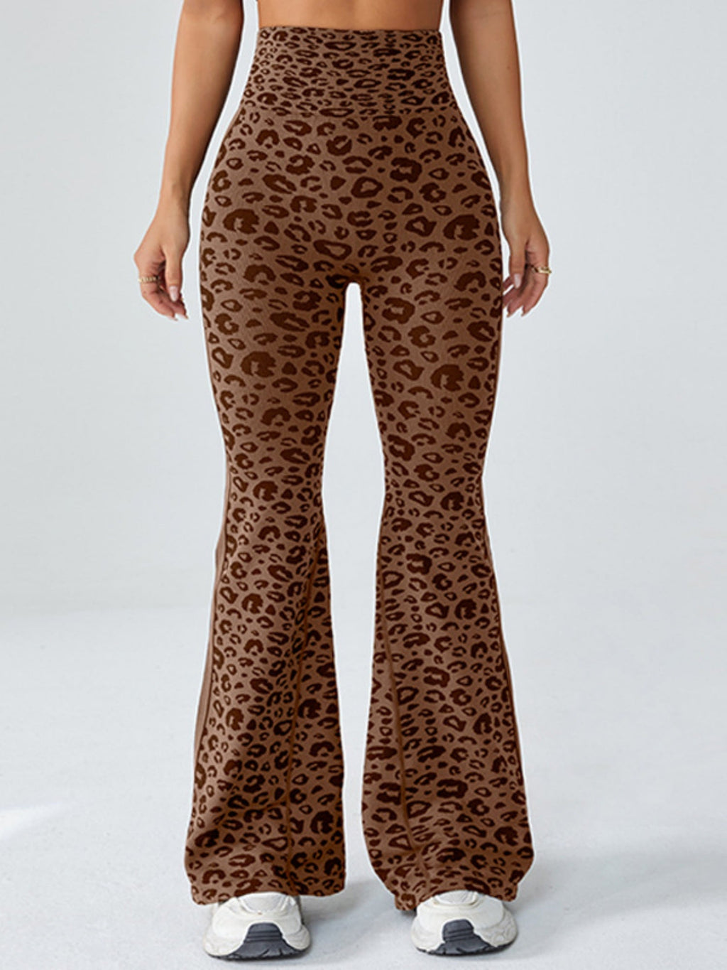 Leopard Print Splicing Abdominal Tightening And Buttock Lifting Flared Pants Fitness Exercise Pants
