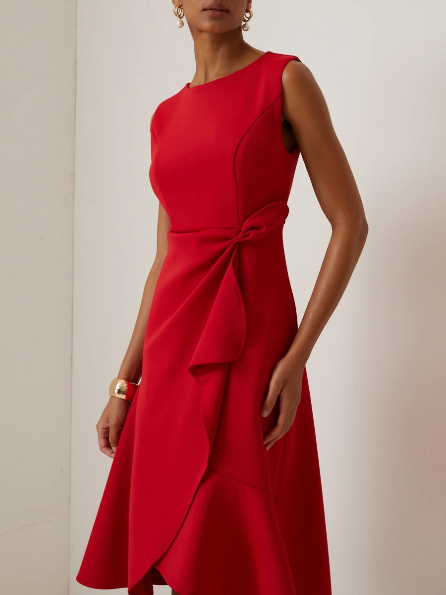 Sleeveless Crew Neck Temperament Midi Dresses
