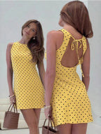 Polka Dots Backless Bandage A-pendulum Mini&Short Dresses