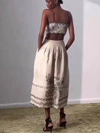 Embroidery Vacation Camisoles Bare Waist Maxi Dresses