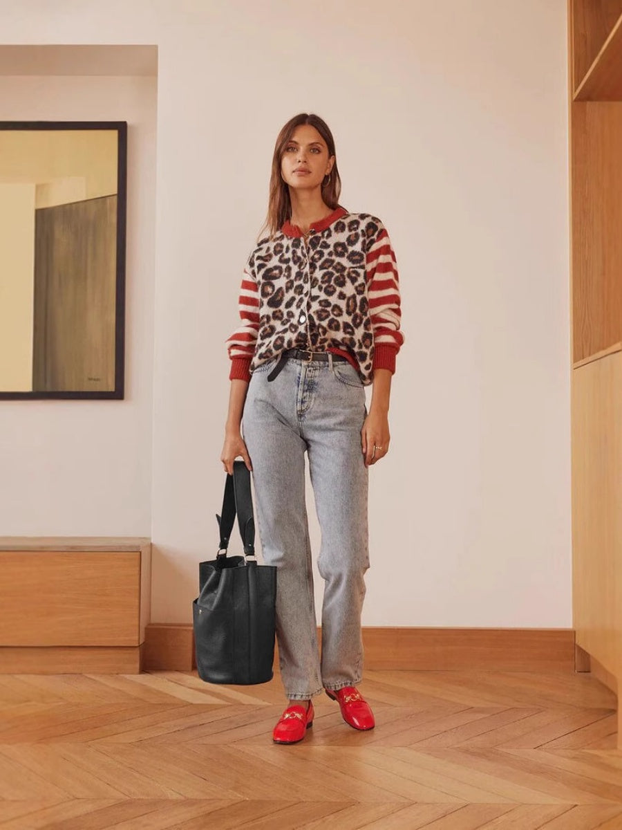 Leopard Stripes Splicing Cardigans