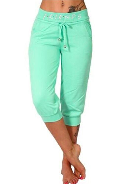 Letter Printed Solid Cropped Pants