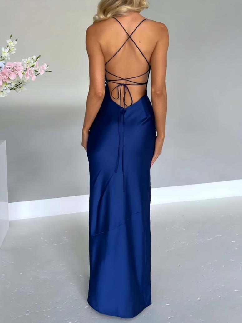 Satin High Slit Backless Camisoles Maxi Dresses
