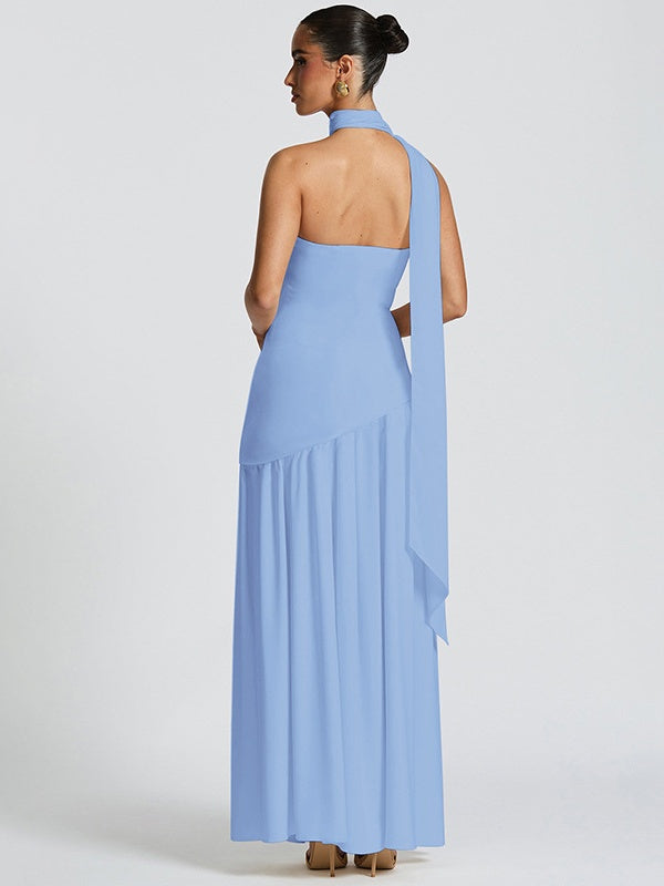 Strapless, Fitted, Solid Color, Open Back, Elegant Long Dress With Ribbons