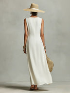 Sleeveless Asymmetrical Hem Cotton-linen Blend Long Dress