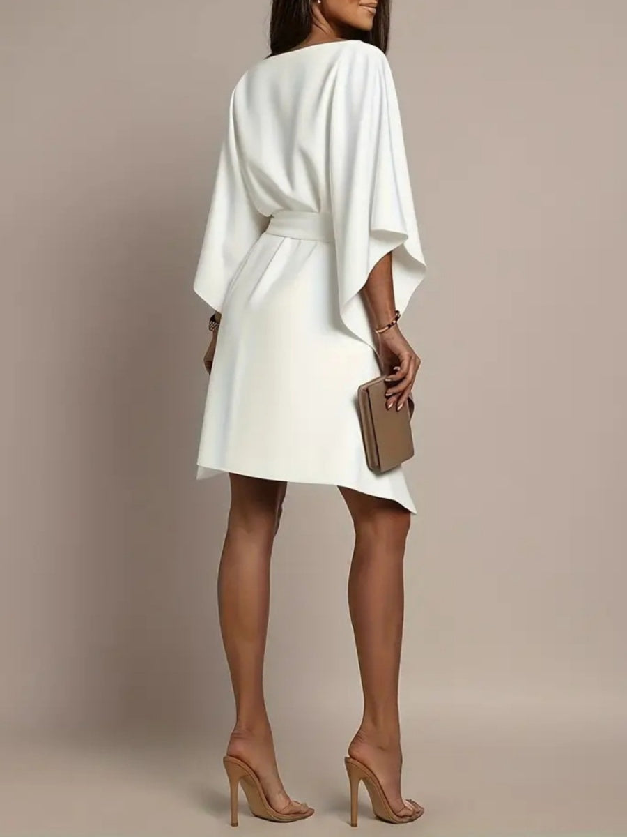 White Batwing Sleeves Lace Up Grace Irregular Hem Mini&Short Dresses
